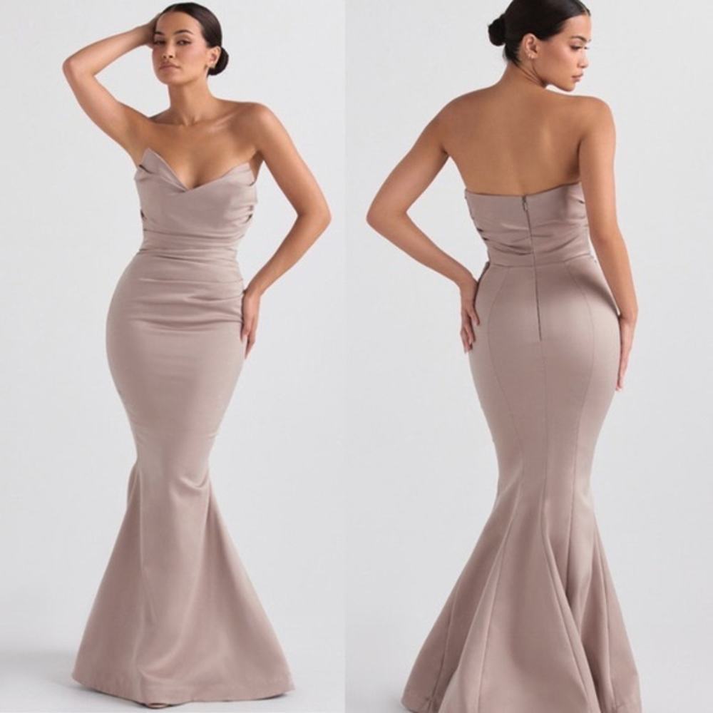 House of CB Fleur Mushroom Satin Strapless Gown - Size L
